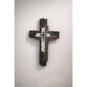 Rustic Look Decorative Layered Wall Cross Center Nail Faux Wood Christian Decor